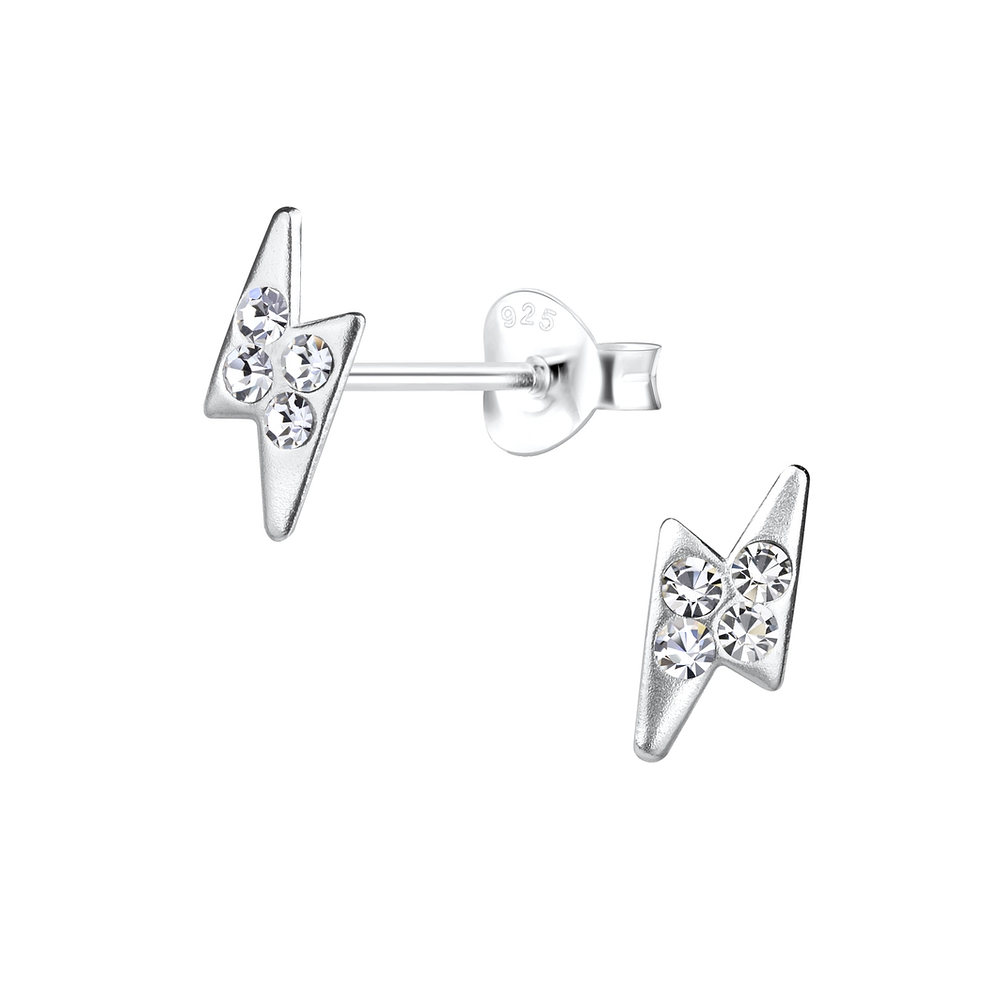 Silver Thunder Bolt Stud Earrings - 12620