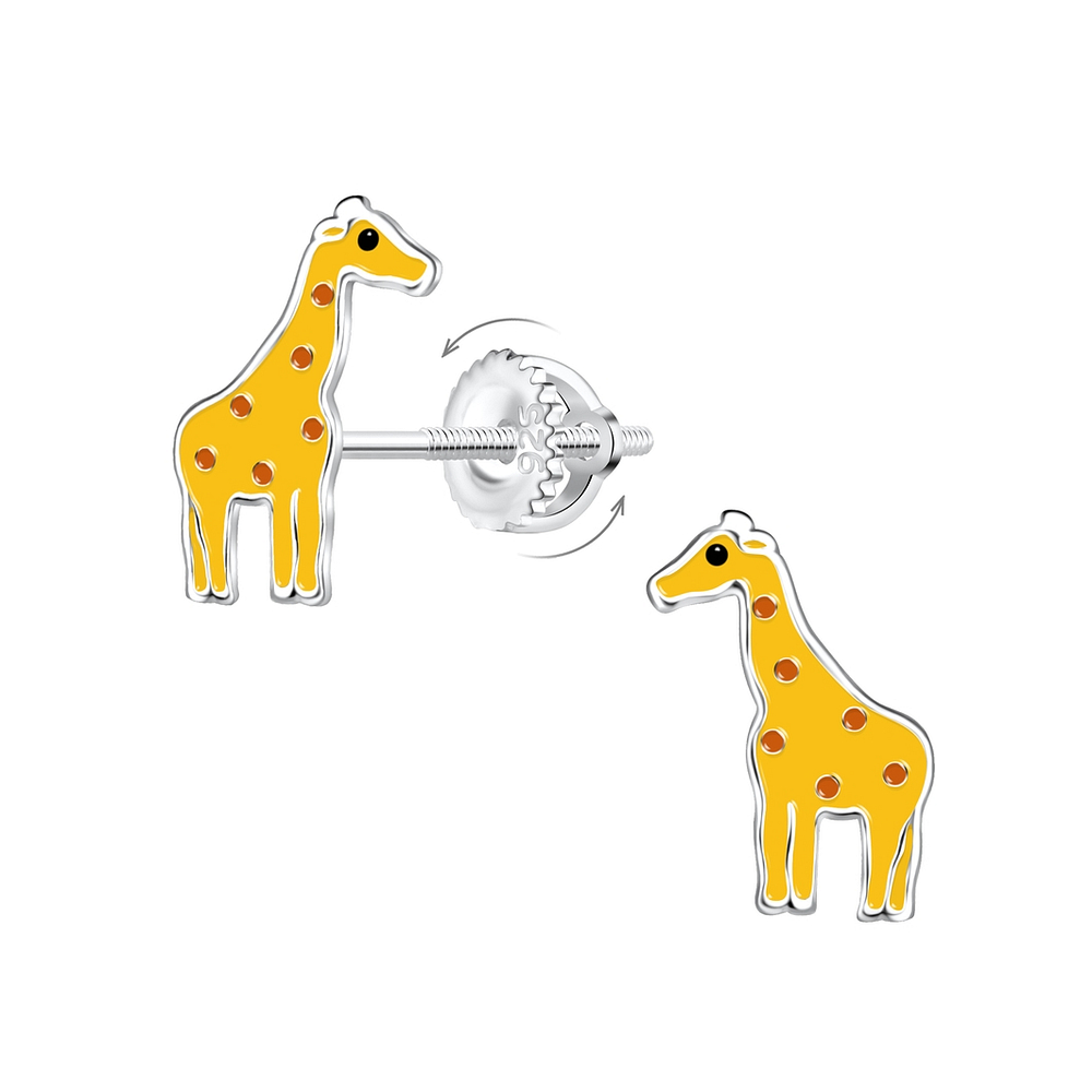 925 Silver Jewelry | Silver Giraffe Screw Back Earrings - 17379