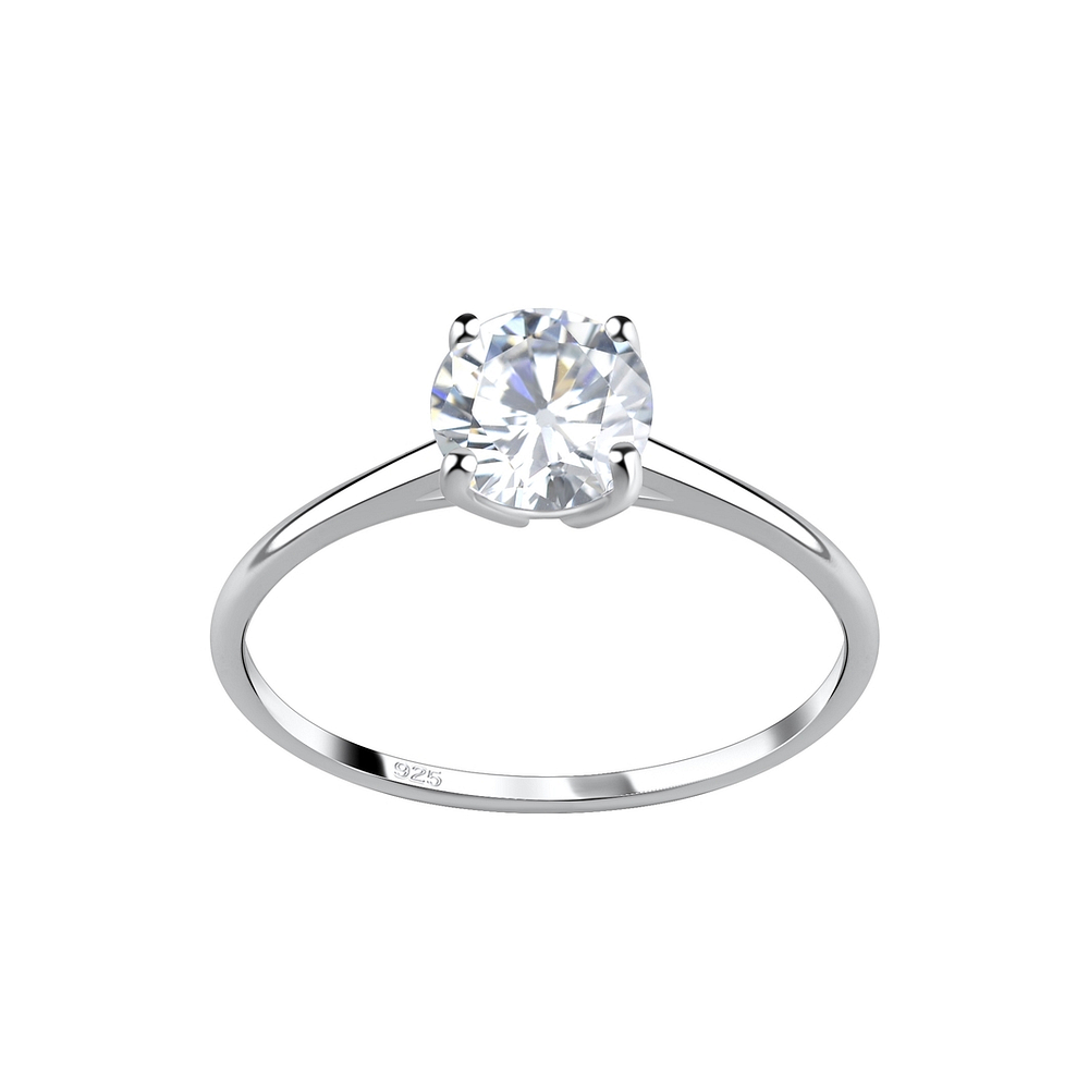 925 Silver Jewelry | 6mm Round Cubic Zirconia Silver Ring - 17373