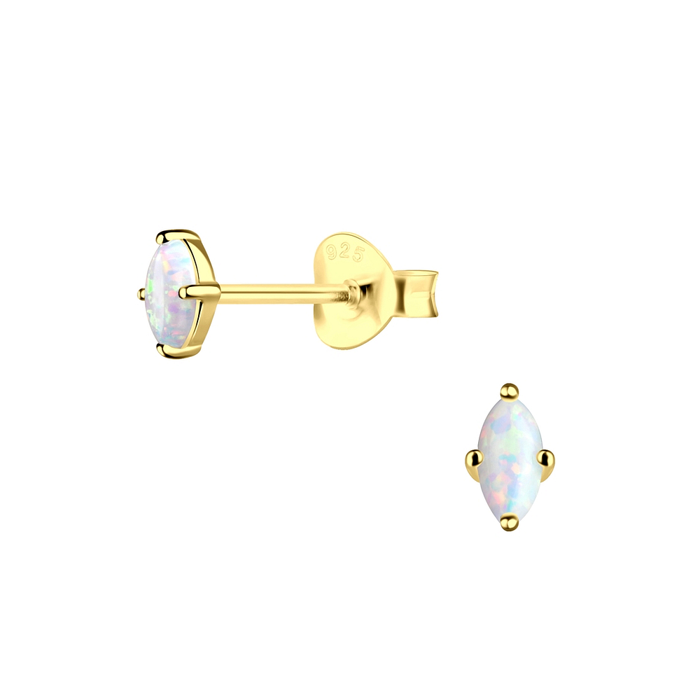 2x4mm Marquise Opal Silver Stud Earrings - 18419