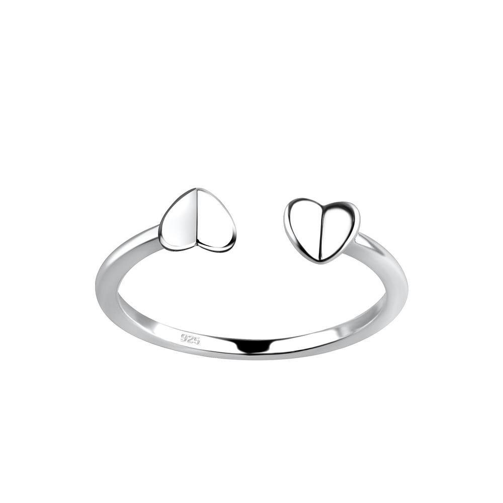 Silver Opened Double Heart Ring - 19218