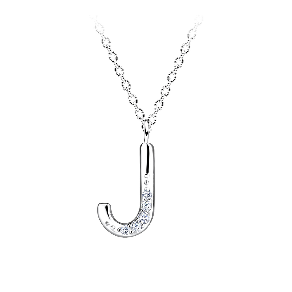 925 Silver Jewelry | Silver Letter J Necklace - 19566