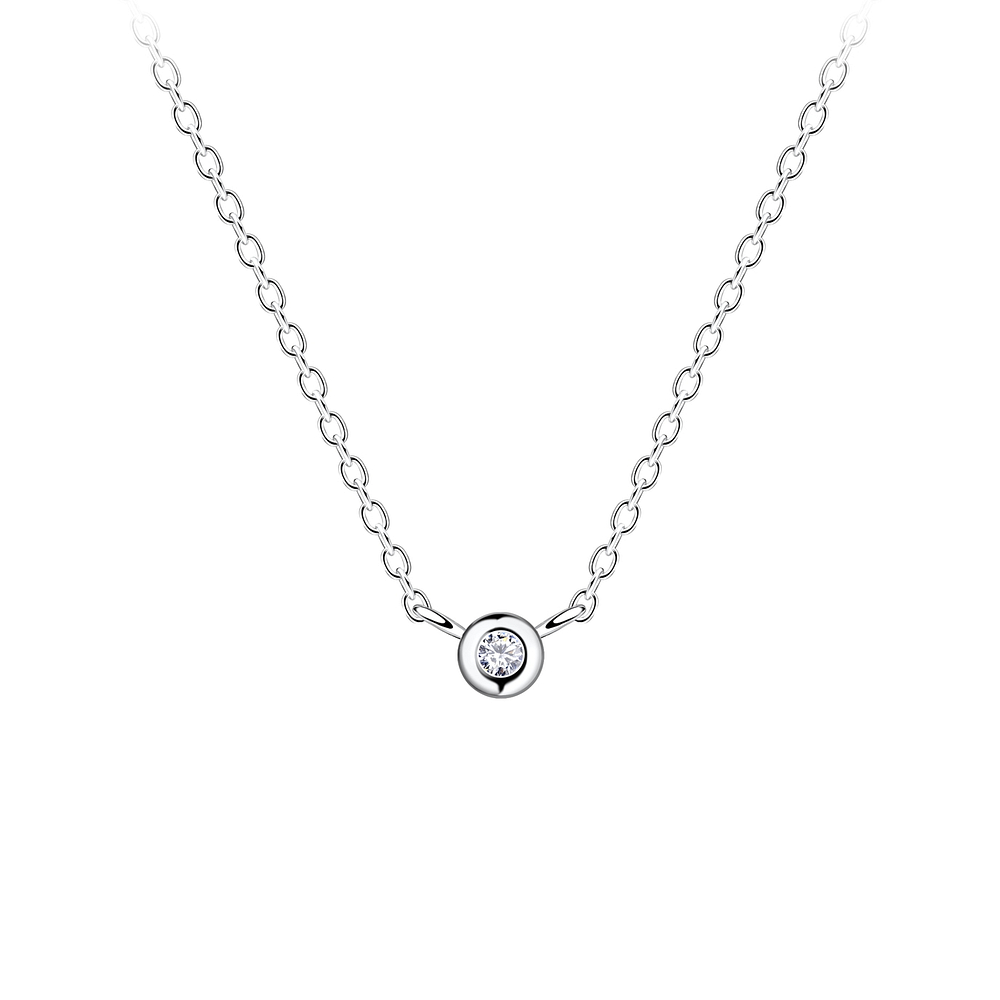 Silver Single Stone Necklace - 19911