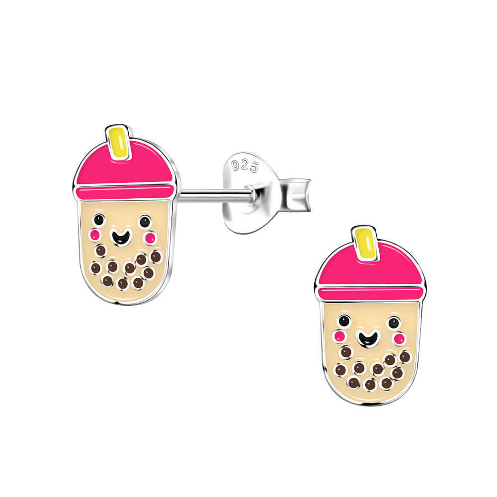 Stud Tea 925 Silver Jewelry | Silver Bubble Tea Stud Earrings - 21007