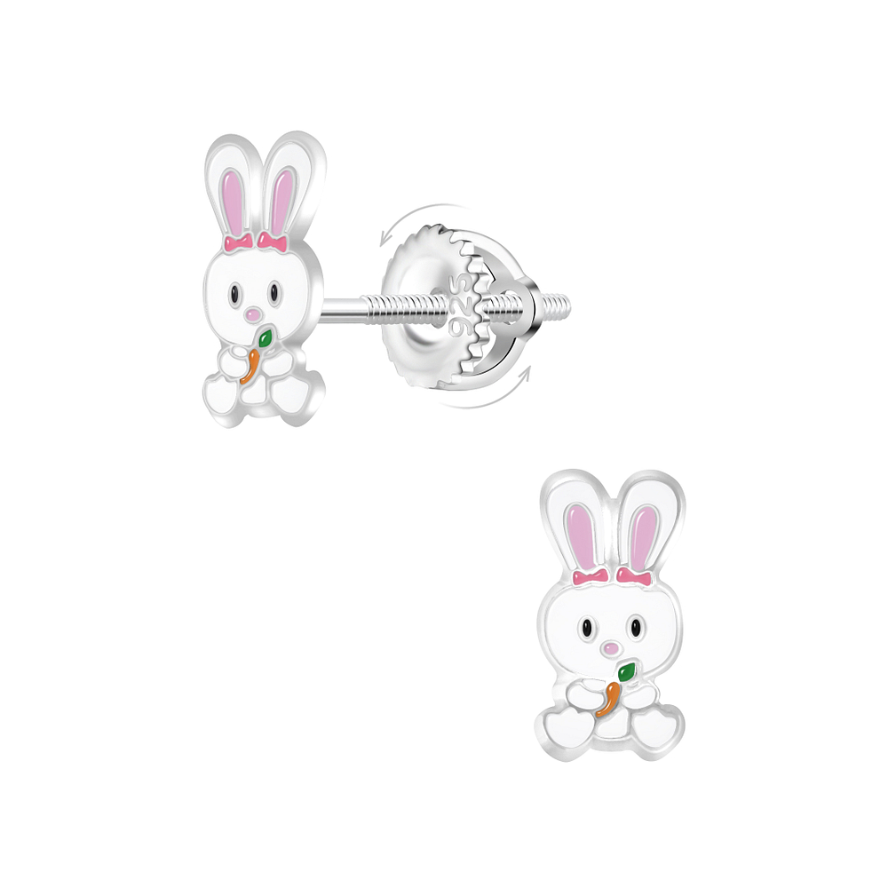 925 Silver Jewelry | Silver Rabbit Screw Back Earrings - 21944