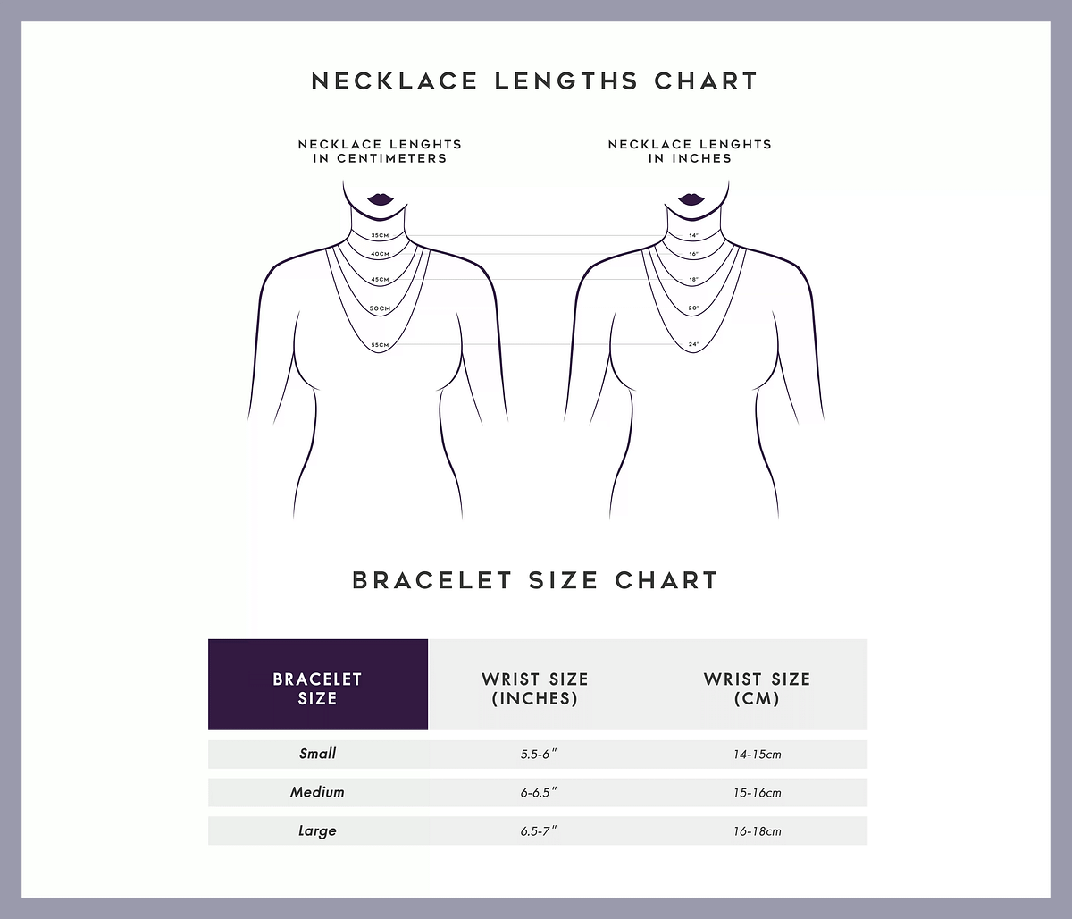 necklaces and bracelet size charts