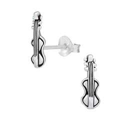 Silver Guitar Stud Earrings - 1114
