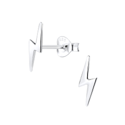 Silver Lightning Bolt Stud Earrings - 1165