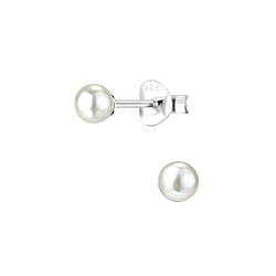 4mm Pearl Silver Stud Earrings - 1435