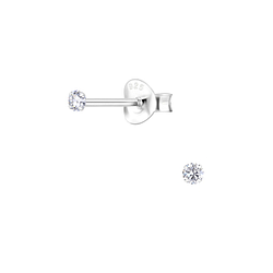 2mm Round Cubic Zirconia Silver Stud Earrings - 1337