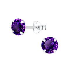 6mm Round Cubic Zirconia Silver Stud Earrings - 1338