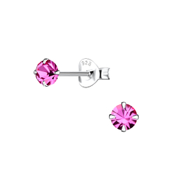 4mm Round Crystal Silver Stud Earrings - 1472