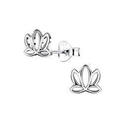 Silver Lotus Flower Stud Earrings - 10685