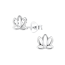Silver Lotus Flower Stud Earrings - 5025