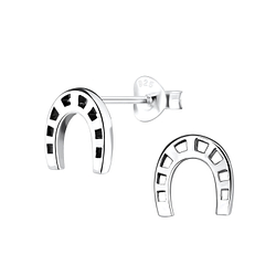 Silver Horseshoe Stud Earrings - 1216