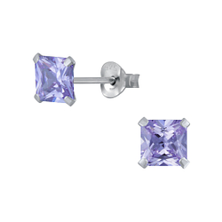 5mm Square Cubic Zirconia Silver Stud Earrings - Wholesale - 1333