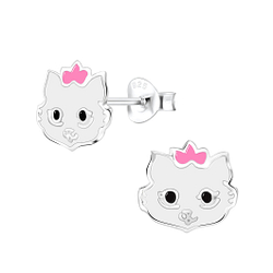 Silver Cat Stud Earrings - 1556 Silver Cat Stud Earrings - 1556