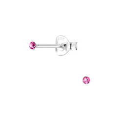 1.5mm Round Crystal Silver Stud Earrings - 1738