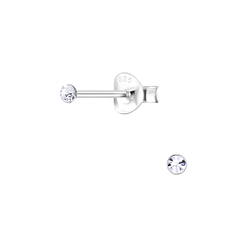 2mm Round Crystal Silver Stud Earrings - 1706