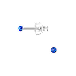 2mm Round Crystal Silver Stud Earrings - 1706