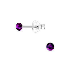 3mm Round Crystal Silver Stud Earrings - 1708