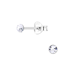 3mm Round Crystal Silver Stud Earrings - 1708