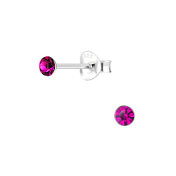 3mm Round Crystal Silver Stud Earrings - 1708