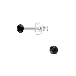 3mm Round Crystal Silver Stud Earrings - 1708