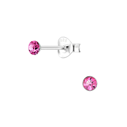 3mm Round Crystal Silver Stud Earrings - 1708