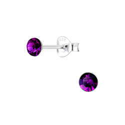 4mm Round Crystal Silver Stud Earrings - 1709