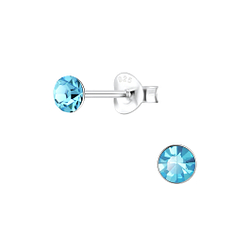 4mm Round Crystal Silver Stud Earrings - 1709