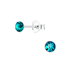 4mm Round Crystal Silver Stud Earrings - 1709