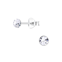 4mm Round Crystal Silver Stud Earrings - 1709