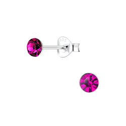 4mm Round Crystal Silver Stud Earrings - 1709