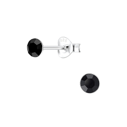 4mm Round Crystal Silver Stud Earrings - 1709