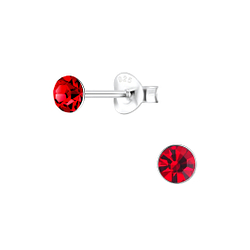 4mm Round Crystal Silver Stud Earrings - 1709
