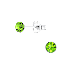 4mm Round Crystal Silver Stud Earrings - 1709