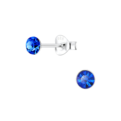 4mm Round Crystal Silver Stud Earrings - 1709