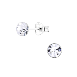 5mm Round Crystal Silver Stud Earrings - 1710