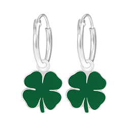 Silver Clover Charm Hoop Earrings - 1808