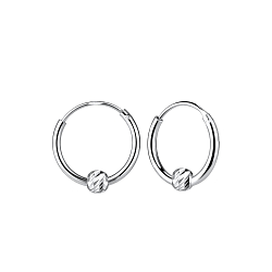 Silver Diamond Cut Ball Hoop Earrings - 1652 Silver Diamond Cut Ball Hoop Earrings - 1652