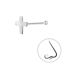 Silver Cross Nose Stud With Ball - 1579