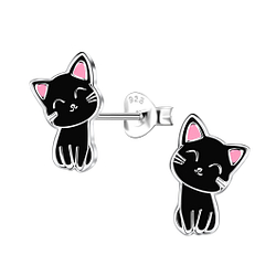 Silver Cat Stud Earrings - 1998