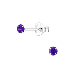 3mm Round Cubic Zirconia Silver Stud Earrings - 2019