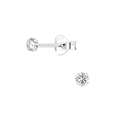 3mm Round Cubic Zirconia Silver Stud Earrings - 2019
