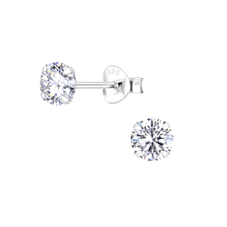 5mm Round Cubic Zirconia Silver Stud Earrings - 1974