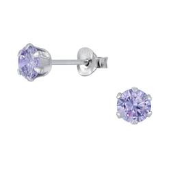 5mm Round Cubic Zirconia Silver Stud Earrings - Wholesale - 1977