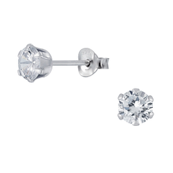 5mm Round Cubic Zirconia Silver Stud Earrings - 1977