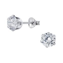 6mm Round Cubic Zirconia Silver Stud Earrings - 1978
