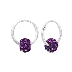 Silver Crystal Ball Charm Hoop Earrings - Wholesale - 1937
